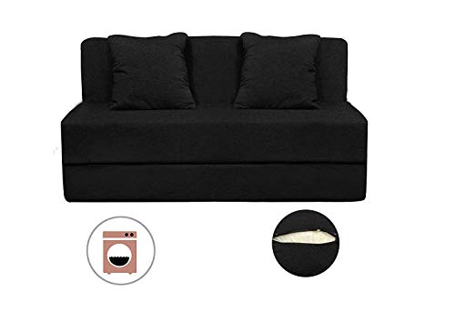 Image of PUM PUM 2-Seater Sofa Cum Bed | EPE Foam Foldable Mattress for Living Room & Guest Use,Black