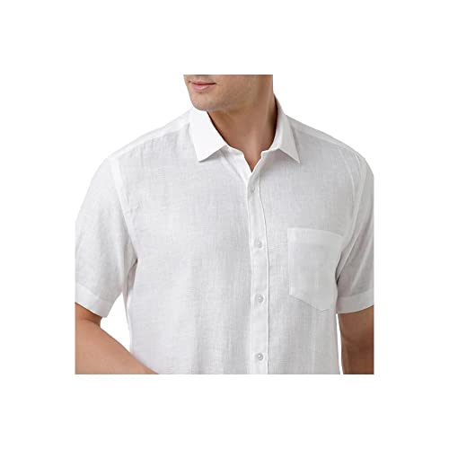 Image of Linen Club Men's Pure Linen White Solid Slim Fit Half Sleeve Casual Shirt