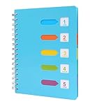 Tikplus A5 Notebook with Dividers, Lined Notebook with Tabs, Spiral Notepad with Dividers, 240 Pages Project Book of 80 GSM Paper, Wirebound A5 Notepad for School, Office, and Home - Blue
