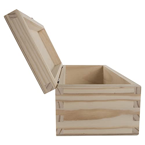 WooDeeDoo Rectangular Wooden Storage Box with Hinged Lid and Clasp – 23 x 10 x 8 cm – Unpainted Pine Craft Box for Gifts Jewellery Keepsakes Trinkets Decoupage Painting Woodburning