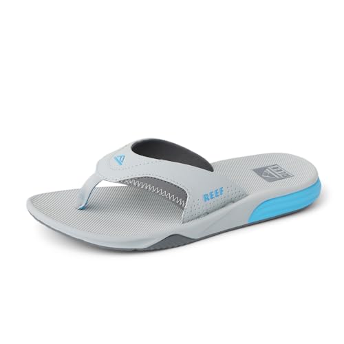 REEF Cushion Fanning Mens Flip Flop, Arch Support, Durable Outsole, Water Friendly, Light Grey/Blue,...