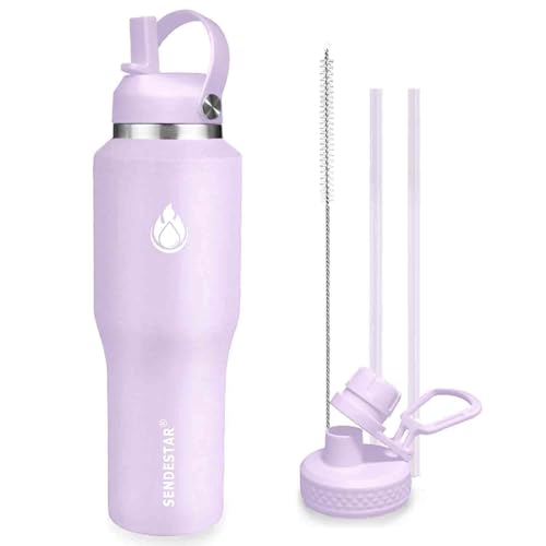 Image of SENDESTAR 40oz Water Bottle Wide Mouth Stainless Steel Vacuum Insulated Double Wall with 2 Straw Lids Fit in Any Car Cup Holder