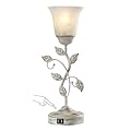 RORIANO Rustic Touch Table Lamp for Bedroom, 3-Way Dimmable Nightstand Lamp with 2 USB Ports, Retro Vintage White Glass Shade Leaf Desk Lamp for Living Room Entryway, LED Bulb Included