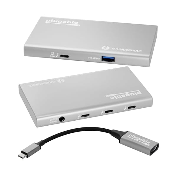 Plugable 5-in-1 Thunderbolt 4 Hub,Single 8K or Dual 4K Display, 4K HDMI Adapter Included, Thunderbolt 4/3, USB4,USB-C Expansion for Modern Mac and Windows Systems, Driverless