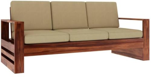 Image of Sheesham Wood 3-Person Sofa for Living Room Home || Solid Wood 3 Seater Sofas Without Small Cushion Furniture for Guest Room Office (Honey Finish)