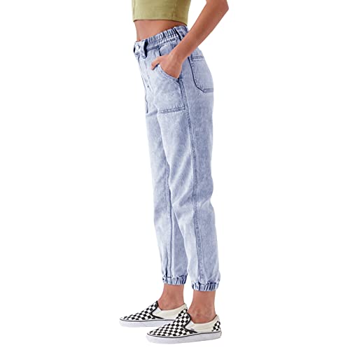 LONGYIDA Jean Joggers for Women High Waisted Drawstring Elastic Waist Stretch Denim Pants2