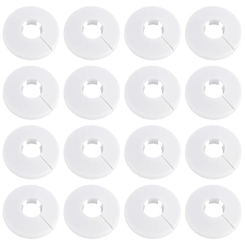 TRKETK 16 Pcs White Radiator Pipe Cover, Plastic Collars Tidy Decoration Lightweight Escutcheon Cover Plate White Plastic Pipe Sleeve 20 mm Diameter Ring for Radiator, Heating Decoration
