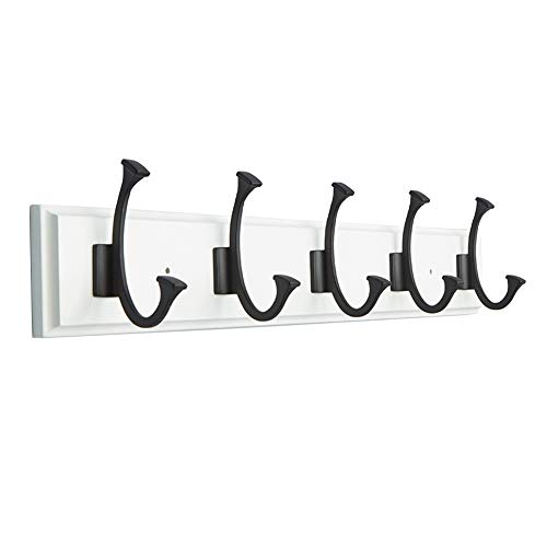Loiofoe Perchero de Pared con Gancho de Madera de bambú Resistente al Agua y Moderno para Colgar en la Pared 5 Ganchos Perchero (White, 24 * 3.3 * 0.7in)