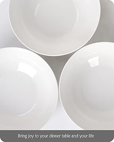 Large Soup Salad Pho Bowls For Kitchen, Lareina Premium 8 Inch 60 Oz Ceramic Bowls Set For Ramen,Noodle, Cereal, Microwavable, White, 3Pcs, Great Gift #TOP6