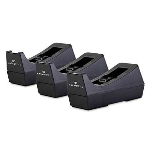 MackOffice Desk Tape Dispenser Weighted and Non-Skid Rubber Base to Keep Dispenser in Place. one-Hand Dispensing for 1/2 or 3/4 Inch Tape Roll up to 1500 in Long Office School (Black, 3 Pack)
