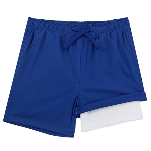 LACOFIA Bañador Niños 2 en 1 Pantalones Cortos Playa/Piscina con Forro de Compresión Ropa de Baño para Niño Short de Natación con Cintura Elástica Azul 13-14 años