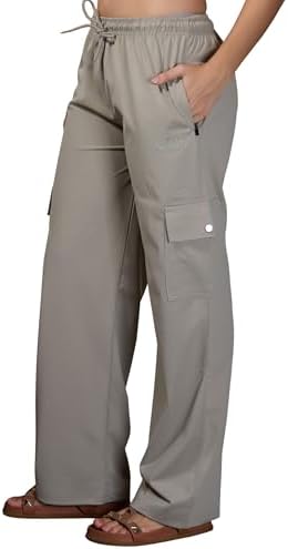 CUPID Women Smart Slim Fit Cargo Pants with High Waist, Zipper Pockets, Easy Wash Straight Fit Casual Wear_Oak Grey_XXL