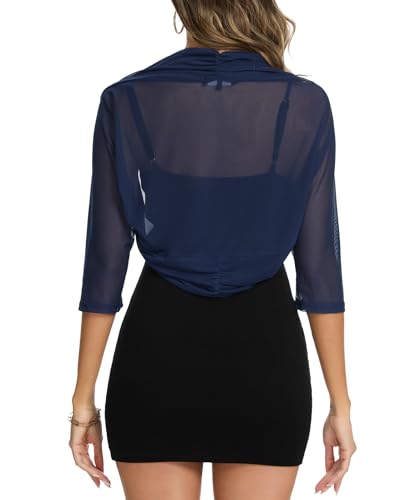 MINTLIMIT Women's Elegant Sheer Mesh Shrug Bolero Batwing 3/4 Sleeve Open Front Cropped Cardigan Shrugs for Evening Dress2