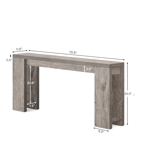 LITTLE TREE 70.9-Inch Long Entryway Table, Farmhouse Sofa Console Table for Living Room, Entryway, Hallway, Grey