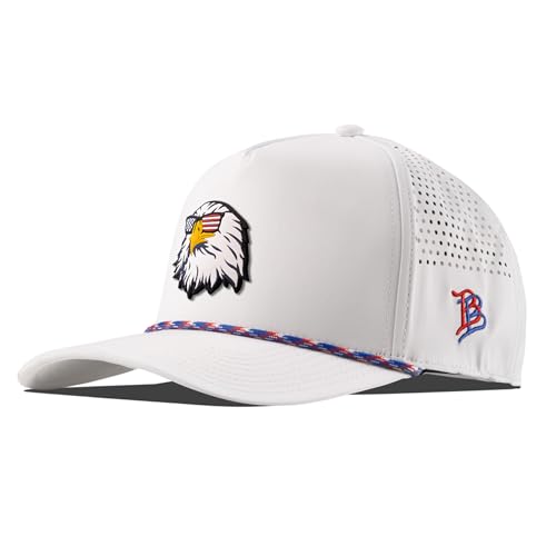 Branded Bills Party Eagle PVC Curved 5 Panel Rope Hat for Men | Baseball Cap Golf Running Workout White/RWB