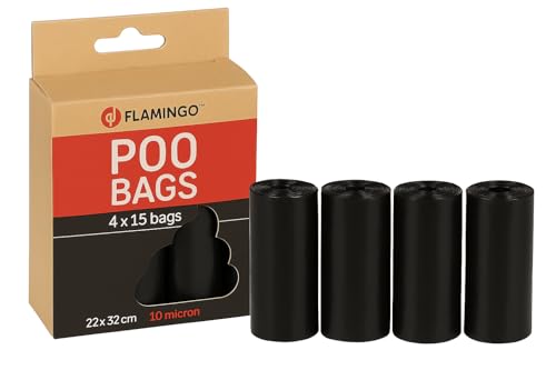 Kotbeutel für Hunde – Extra stark & langlebig – 60 Stück – biologisch abbaubar – Schwarz – 22x32 cm – Flamingo