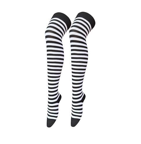 Image of Bestjybt Women Thigh High Socks Cotton Warm Striped Over Knee High Socks | Well-made, Not Sheer, Thick, Leg Warmers, Long Knee High Boot Socks, Comfortable, Thigh-friendly, Stay up, Fit Well