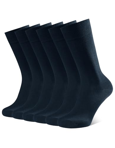 CLOSEMATE 6 Pares Calcetines Ejecutivos Hombre Altos Finos Transpirables Largos Sin Costuras de Trabajo Elásticos Traje Vestir Algodon Azules Marinos