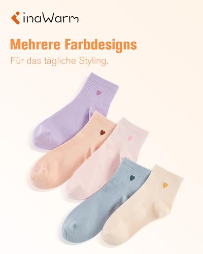 inaWarm Sneaker Socken Damen, Baumwolle Quarter Socken, Atmungsaktiv Tennissocken Damen, Bequeme & Hautfreundlich Baumwollsocken für Alltag, Arbeit & Sport 5 Paar (Geschenkbox)
