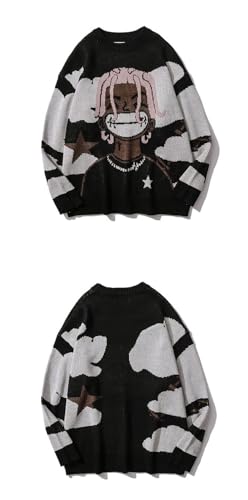 Mens Anime Rapper Knitted Sweater Oversized Rock Hip Hop Fashion Aesthetic Pullover Women Jumper Ugly Sweater2