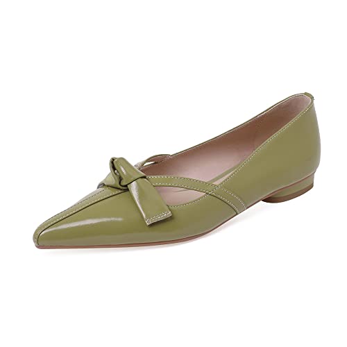 TinaCus Pointed Toe Genuine Leather Handmade Knot Slip On Women's Cute Flat Shoes