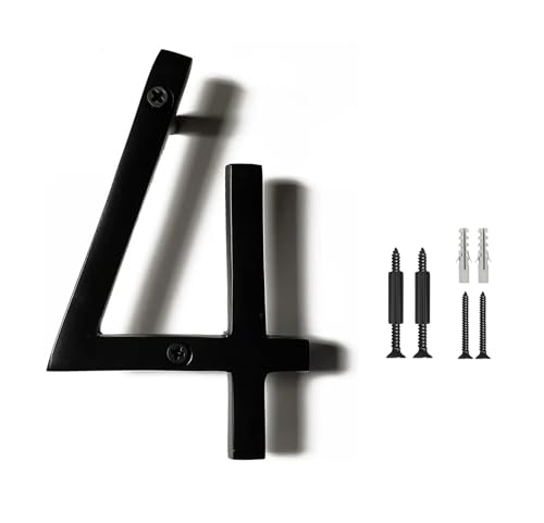 NACH Floating House Numbers, 6 inch Aluminum Black House Numbers for Outside - Number 4, Door Numbers with Mounting Hardware