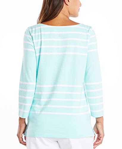 قميص للنساء برقبة قارب وأكمام 3/4 مصنوع من القطن بنسبة 100% من ناوتيكا، لون أزرق اروبا، مقاس XX-L