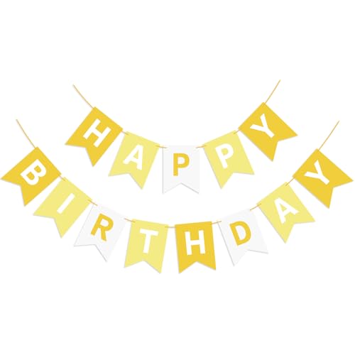 Image of Hooqict Happy Birthday Banner Yellow Birthday Decorations for Kids Girls Women Birthday Tea Party Decorations Yellow Party Banner Garland Sign Bunting Flag Wall Porch Door Hanging Decor