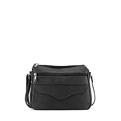 MODELISA   Bolso Bandolera Casual Pequeño Cremallera Correa Hombro Ajustable Mujer (Negro)