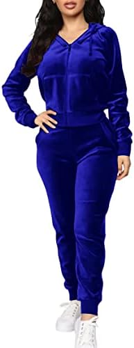 TOPONSKY Velour Girls Tracksuit Zip Hoodie Sweatsuit Velvet Pockets Sets Royal M