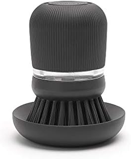 Brabantia Refillable Soap Dispensing Washing Up Brush (Dark Grey) Secure Grip Palm Brush with Storage Tray