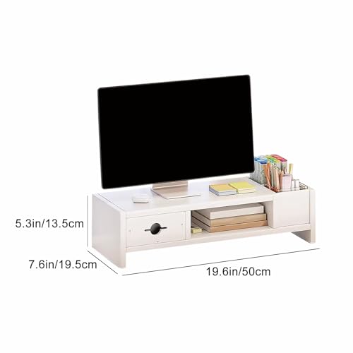 Image of Monitor Riser for Desk with Drawer Storage, Computer Monitor Stand Organizer, Desktop Screen Shelf for Home and Office Workspace(White)