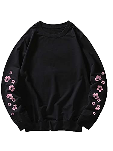 Makemechic Men's Long Sleeve Dragon Print Round Neck Sweatshirt Pullover Tops Black A Xl #TOP23