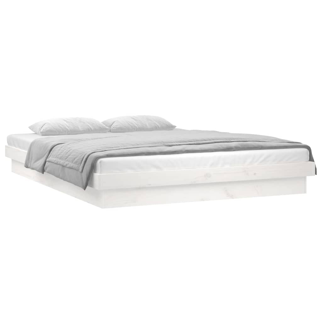 Rama łóżka z Litego Drewna z Kolorowymi światłami LED - Rustykalne Meble do Sypialni z Drewna Sosnowego |Rama łóżka Bez Materaca |Złącze USB (140 x 190 cm)