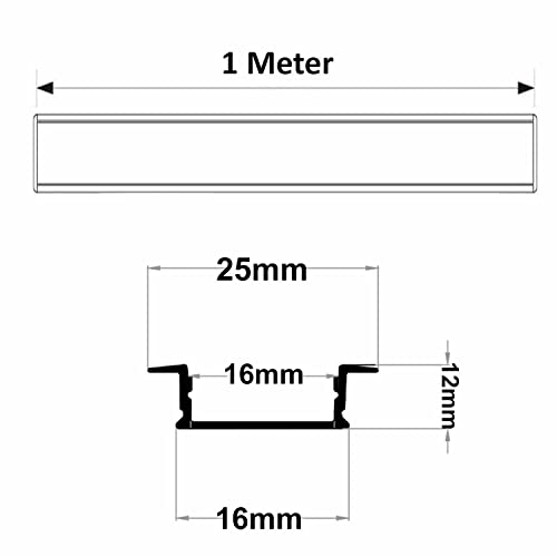 Image of (16X12mm) LED Strip Lights 1Meter Aluminium Rectangular Conciled Profile Light Channels with Diffused Cover, End Caps and Mounting Clips Without LED Straight Linear - Pack of 1