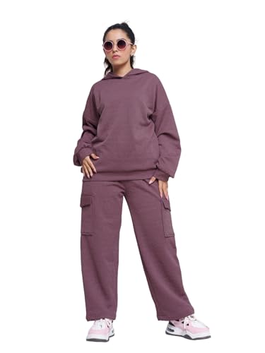 Image of GRECIILOOKS Co-ord Set for Women Stylish | Oversized Loose Fit Cotton Winter Hoodie set | Woolen Sweatshirts & Hoodies & T-Shirt For Girl | Casual Solid Full Sleeves Women Stylish Hoodie with Pocket