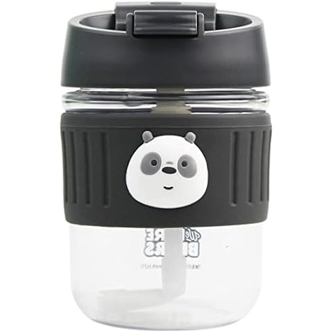MINISO We Bare Bears (Panda) Plastic Water Bottle with Flip Top Lid and Straw 12oz Iced Coffee Cup Coffee Tumbler BPA-Free Leak Proof Reusable Cups for Cold Hot Drinks,for Travel,Home,Office Cover