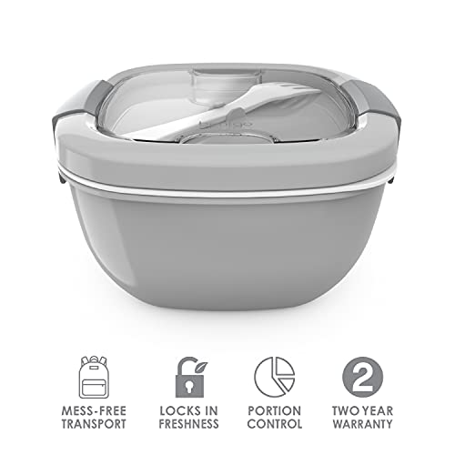 Bentgo® Salad - Stackable Lunch Container With Large 54-Oz Salad Bowl, 4-Compartment Bento-Style Tray For Toppings, 3-Oz Sauce Container For Dressings, Built-In Reusable Fork & Bpa-Free (Gray) #TOP2