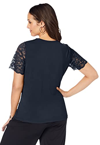 Jessica London Women's Plus Size Lace Neckline Top - M, Ultra Orange #TOP2