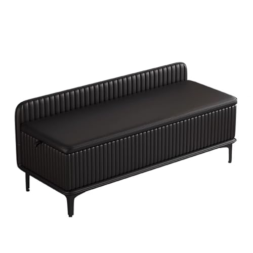 Banco Zapatero for Entrada, Taburete Pie de Cama con Almacenamiento Oculto, Descalzadora Tapizado con Textura Ondulada, for Tiendas de Ropa(Black,60cm)