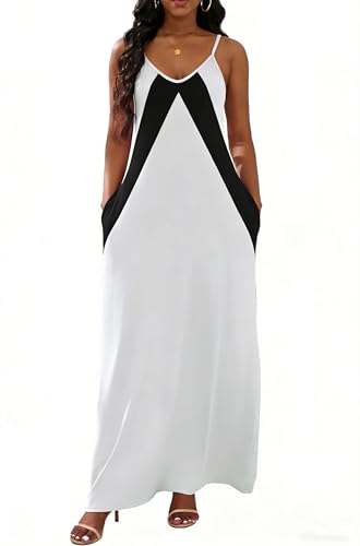Image of vunahzma Womens Casual Fashion Sleeveless Plus Size Loose Long Sexy Maxi Dress with Pockets