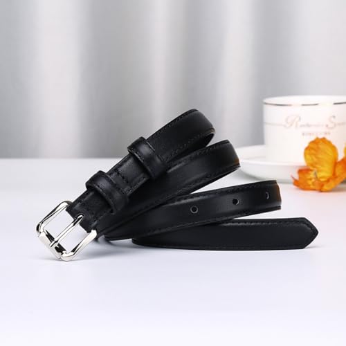 Women Stitching Leather Skinny Belt for Jeans Pants Dress 1.8cm Wide Thin Strap with Bright Silver Roller Buckle4