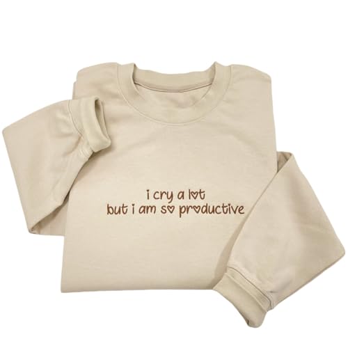 Customized Embroidered i cry a lot but i am so productive with it's an art sweatshirt | Men's casual pullover | Women's long sleeves | Personalized Custom Embroidered Hoodie4