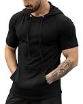 AIYINO Men's Short Sleeve Hoodie Workout Gym Sweatshirt Muscle Fit Fashion Athletic Hoodies Pullover Hooded T-Shirts XL Black