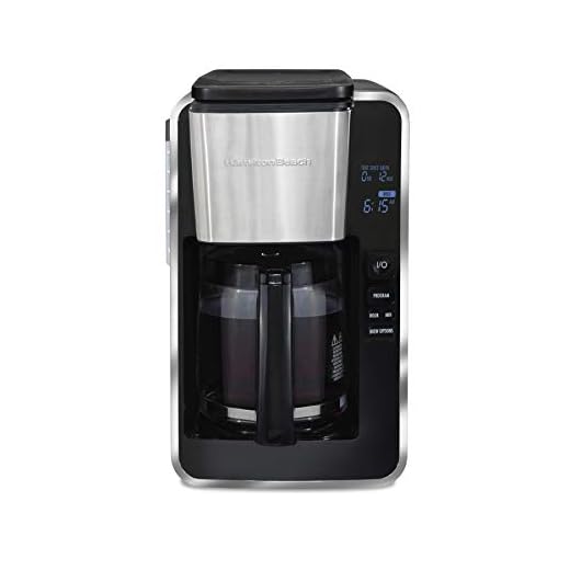 Hamilton Beach 12 Cup Programmable Front-Fill Drip Coffee Maker with Glass Carafe, Auto Shutoff, 3 Brew Options, Black with Stainless & Chrome Accents (46321)