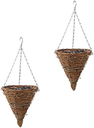 Asakkura 2pcs Cone-Shaped Handmade Art with for Home Wall- Strawberry Hand Containers Wall Wicker Planters Plants Inches Rustic Chain Liner Oudoor Yard Plastic Handed Seagrass Outdoor Cone