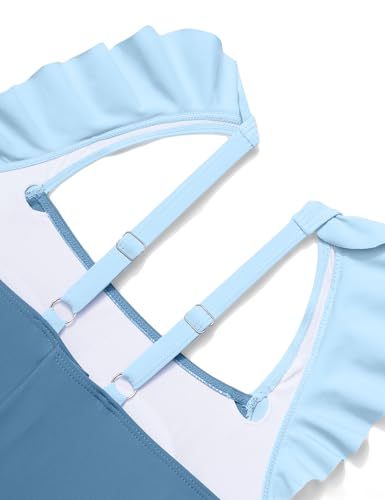 Image of Girls Swimsuit Ruffle Solid One Piece Bathing Suits 7-18 Years | Teen Bathing Suits for Girls Ruched Sleeveless Girls' Swimwear