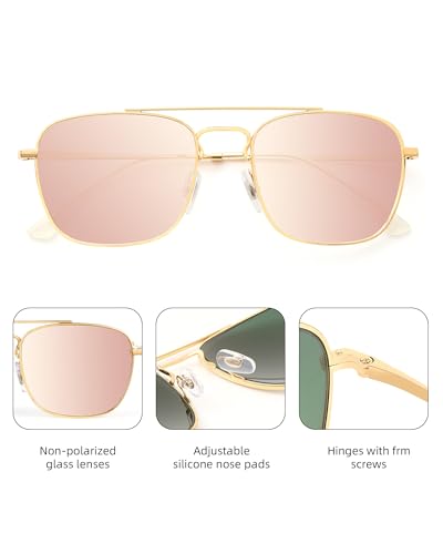 Image of JIM HALO Retro Square Aviator Sunglasses Premium Glass Lens Flat Metal Eyewear Men Women