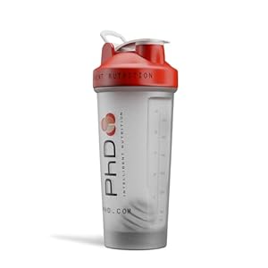 PhD Nutrition Mixball Shaker, Shaker for Protein Shakes, Wire Mixball Whisk, Red Non-Drip Screw Lid, Transparent Colour, 600 ml