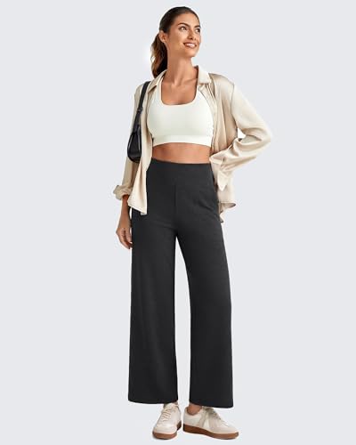 Image of G4Free EverGoing Wide Leg Ankle Pants for Petite Women with Pockets Stretch | Moisture Wicking, 4-Way Stretch, 7 /8 Ankle Length, Faux Fly Detail, Faux Back Pockets, Yoga To Casual Wear